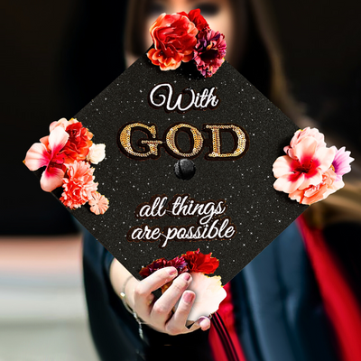 Black Glitter Graduation Cap Topper, With God All Things are Possible, Graduation Cap Decorations