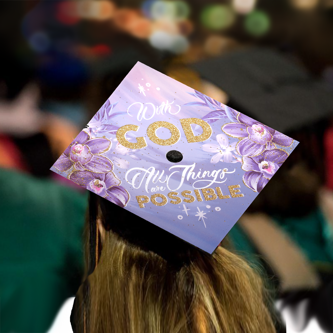 Graduation cap topper, With god all things are possible, Graduation Cap Decoration