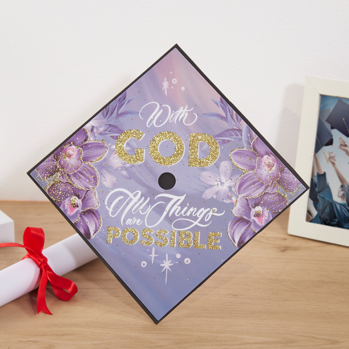 Graduation cap topper, With god all things are possible, Graduation Cap Decoration