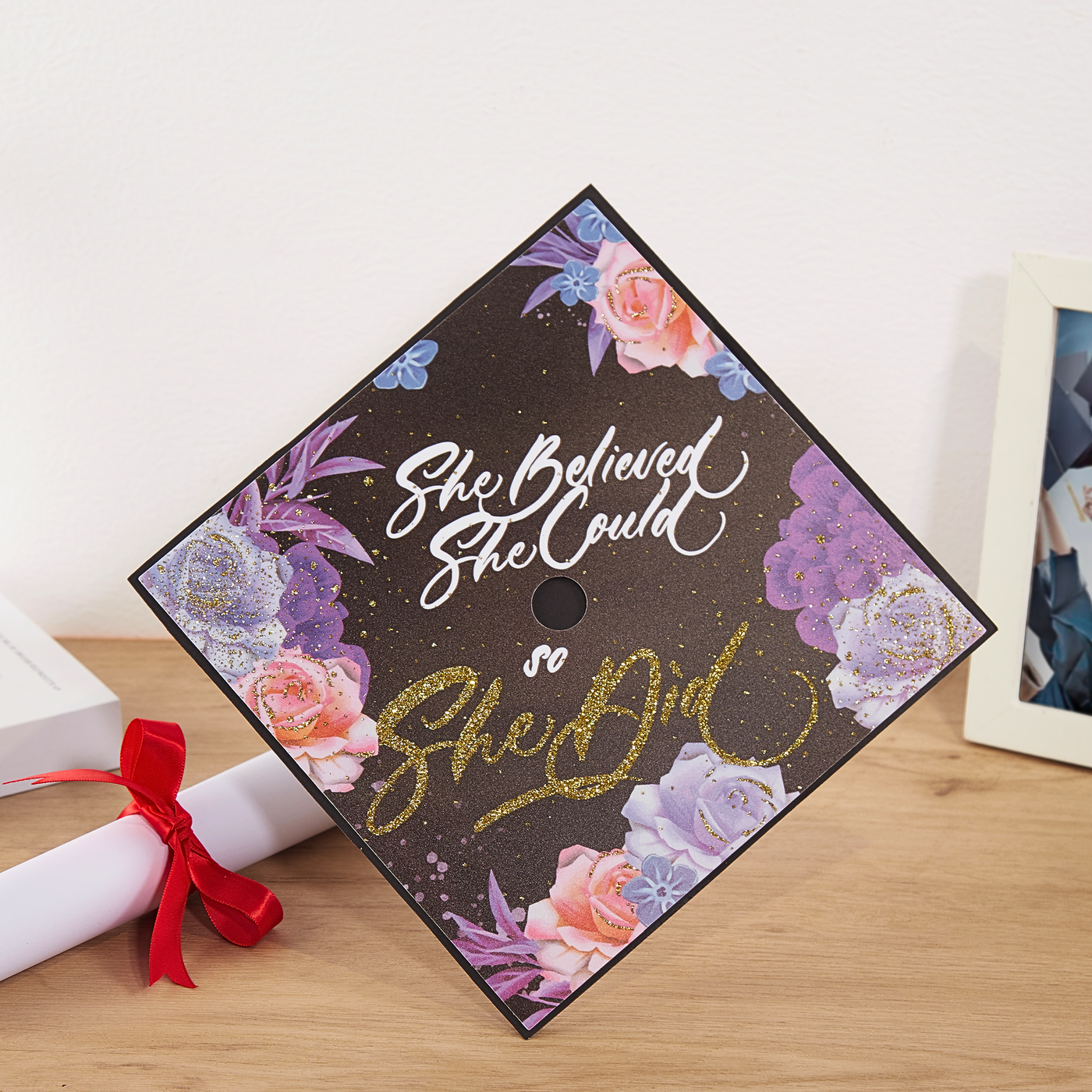 Graduation cap topper, She believed she could so she did, Graduation Cap Decoration