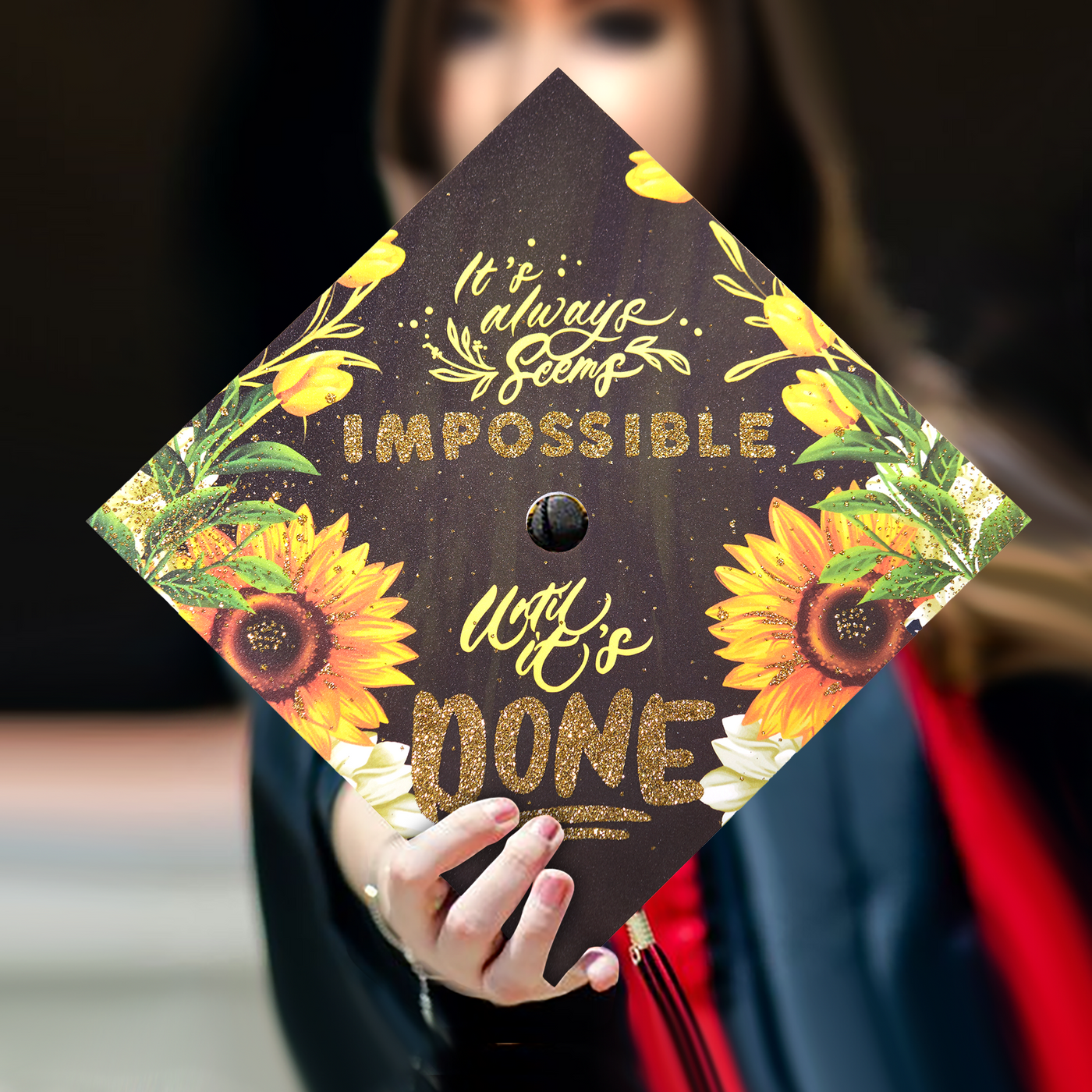 Graduation cap topper, It always seems impossible until it’s done, Graduation Cap Decoration