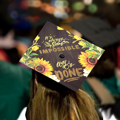 Graduation cap topper, It always seems impossible until it’s done, Graduation Cap Decoration