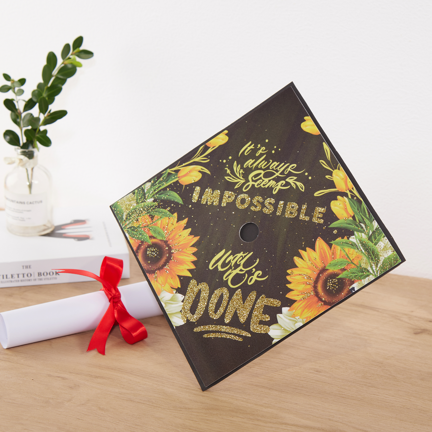 Graduation cap topper, It always seems impossible until it’s done, Graduation Cap Decoration