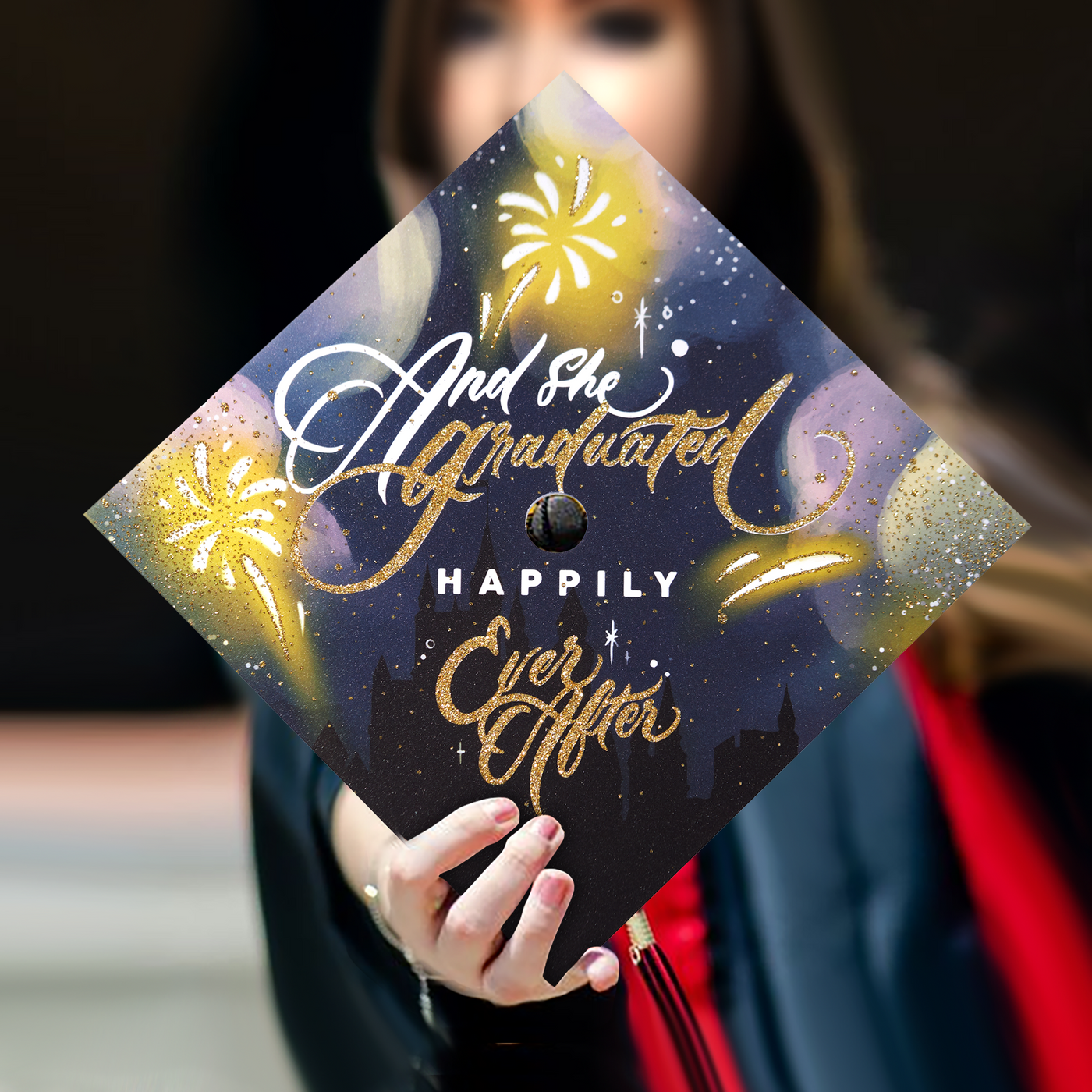 Graduation cap topper, And she graduated happily ever after, Graduation Cap Decoration