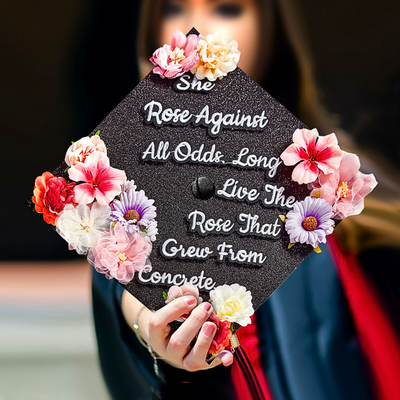 Handmade Graduation Cap Topper, She Rose Against All Odds, Graduation Cap Decorations