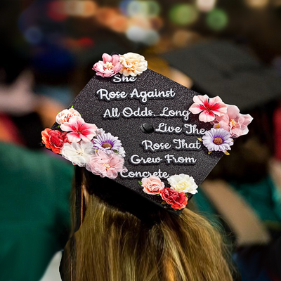 Handmade Graduation Cap Topper, She Rose Against All Odds, Graduation Cap Decorations