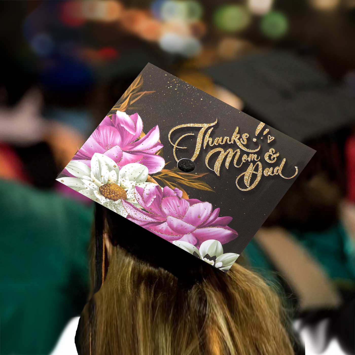 Graduation cap topper, Thanks mom & dad, Graduation Cap Decoration